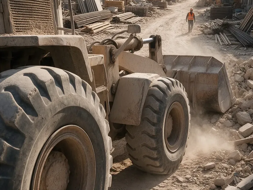جرافة في موقع إعادة إعمار
